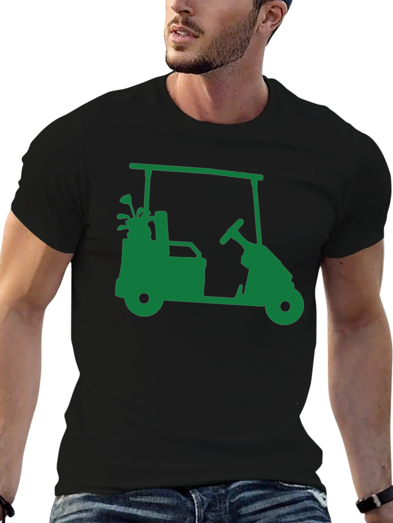 Golf Cart Graphic Tee - Black Cotton Blend Shirt