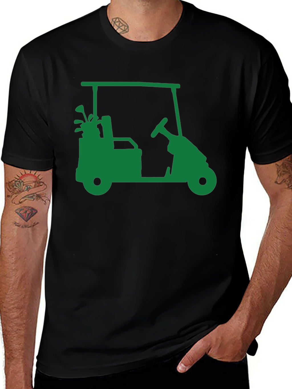 Golf Cart Graphic Tee - Black Cotton Blend Shirt