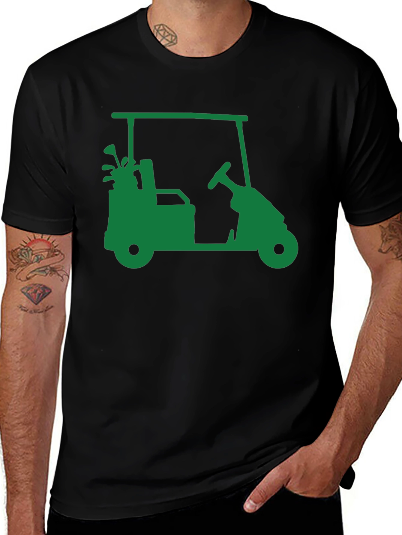 Golf Cart Graphic Tee - Black Cotton Blend Shirt