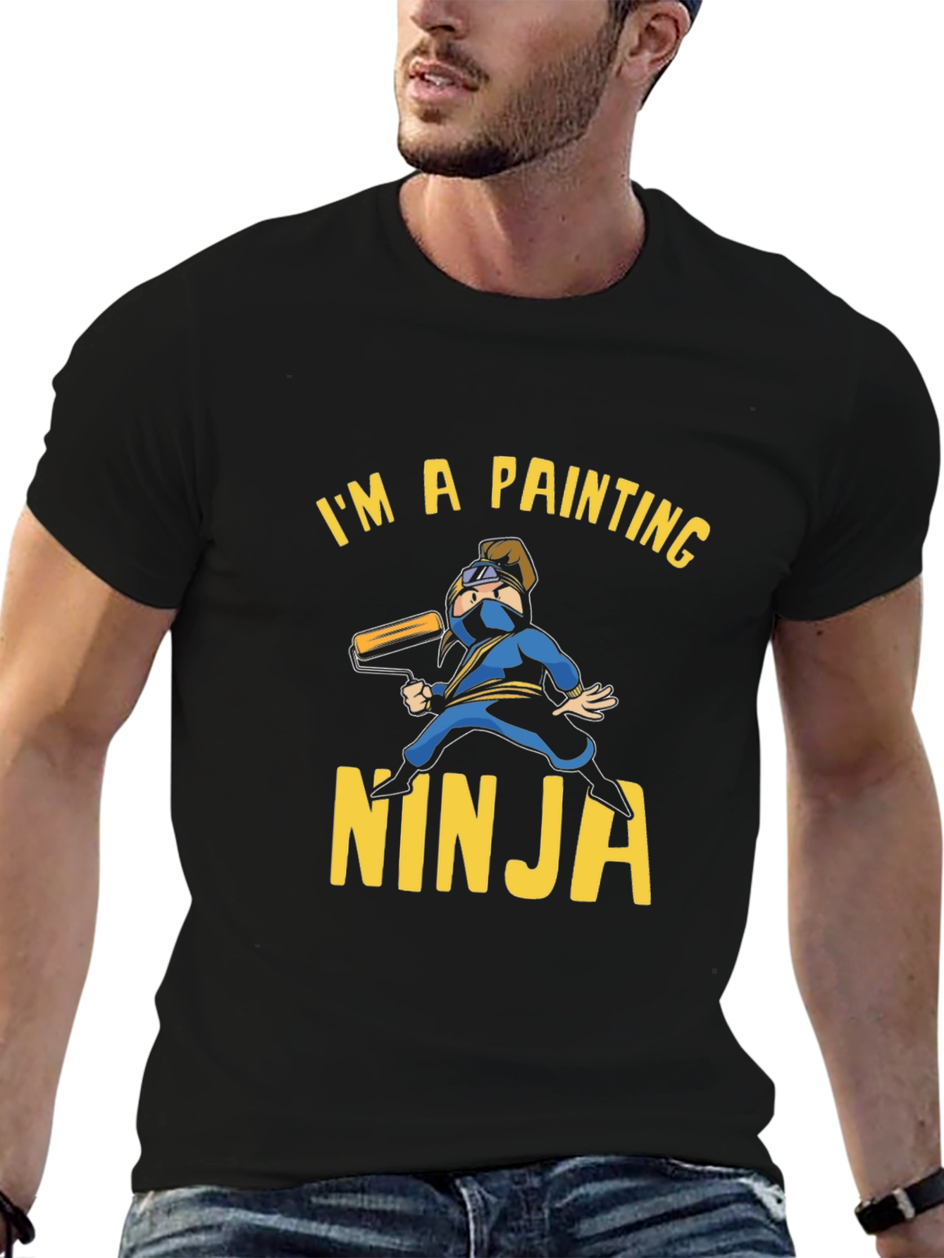 Painting Ninja Graphic T-Shirt - Black Cotton Tee