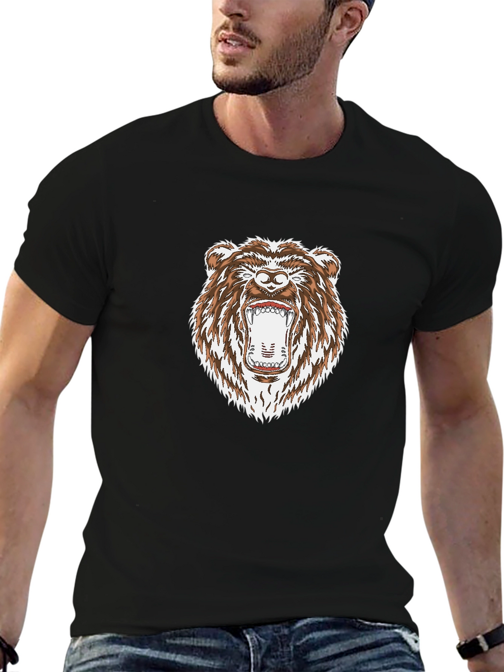 Roaring Bear Graphic Black T-Shirt
