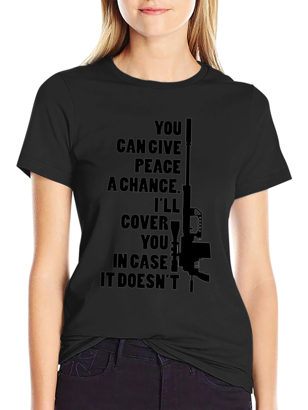 Peaceful Backup Tee - Gun Graphic Novelty Shirt