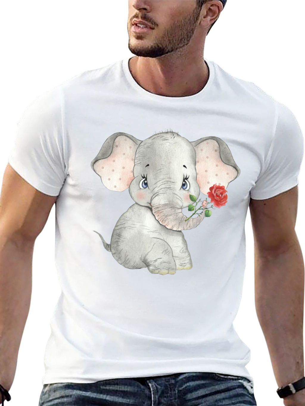 Cute Elephant Rose Graphic T-Shirt
