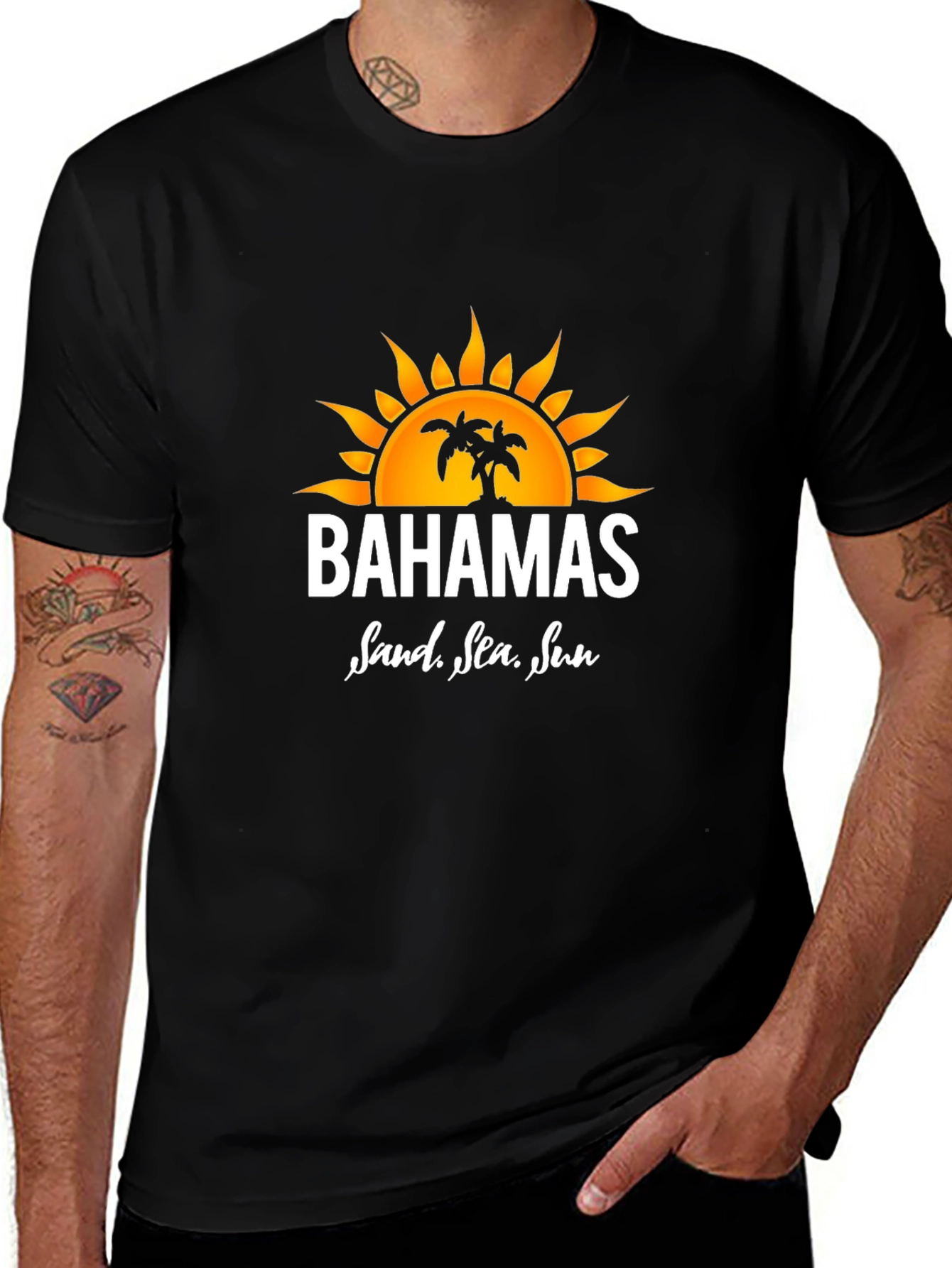 Bahamas Sand Sea Sun Graphic Tee - Black