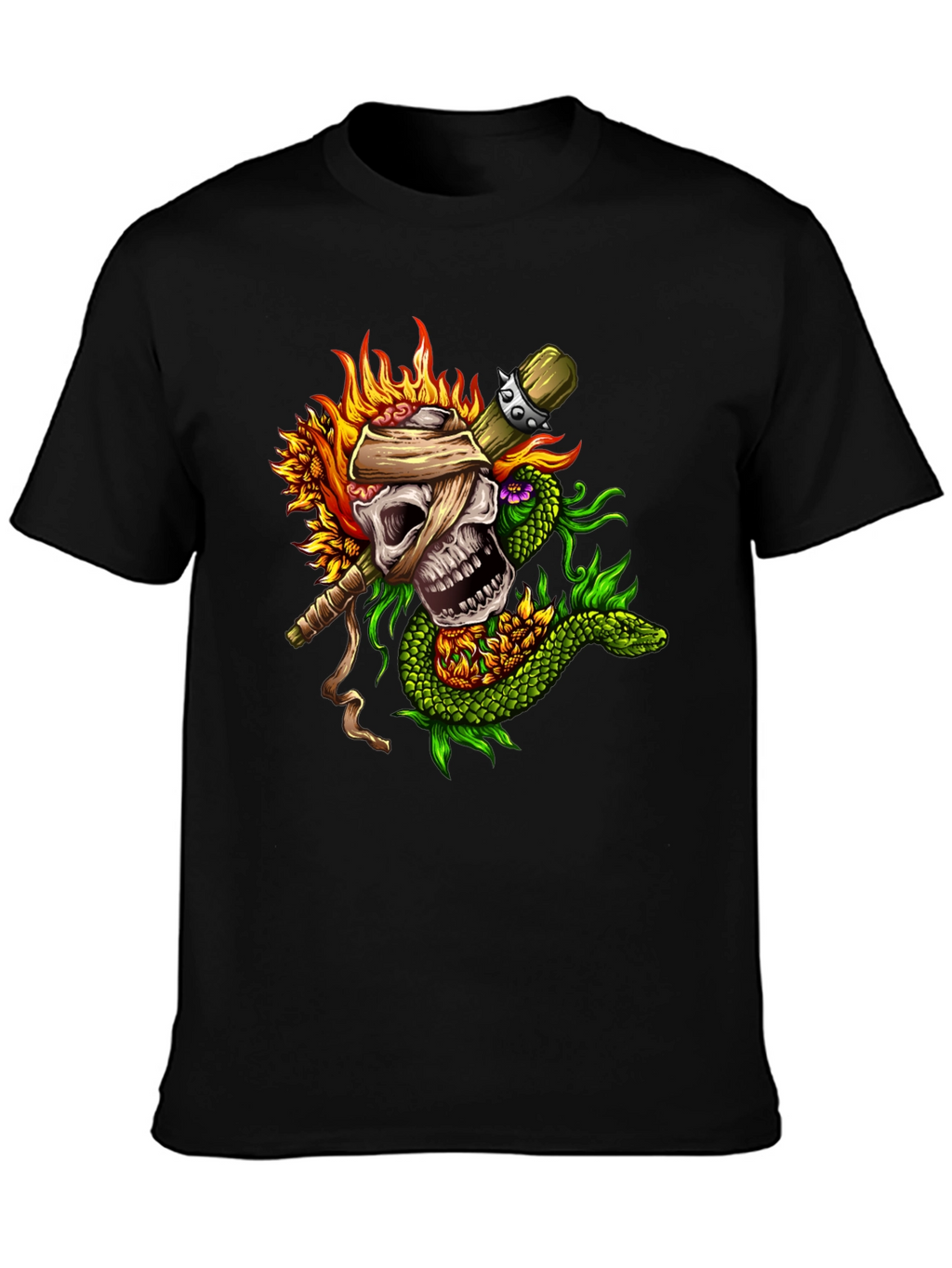 Skull & Snake Graphic Tee - Unique Tattoo Style