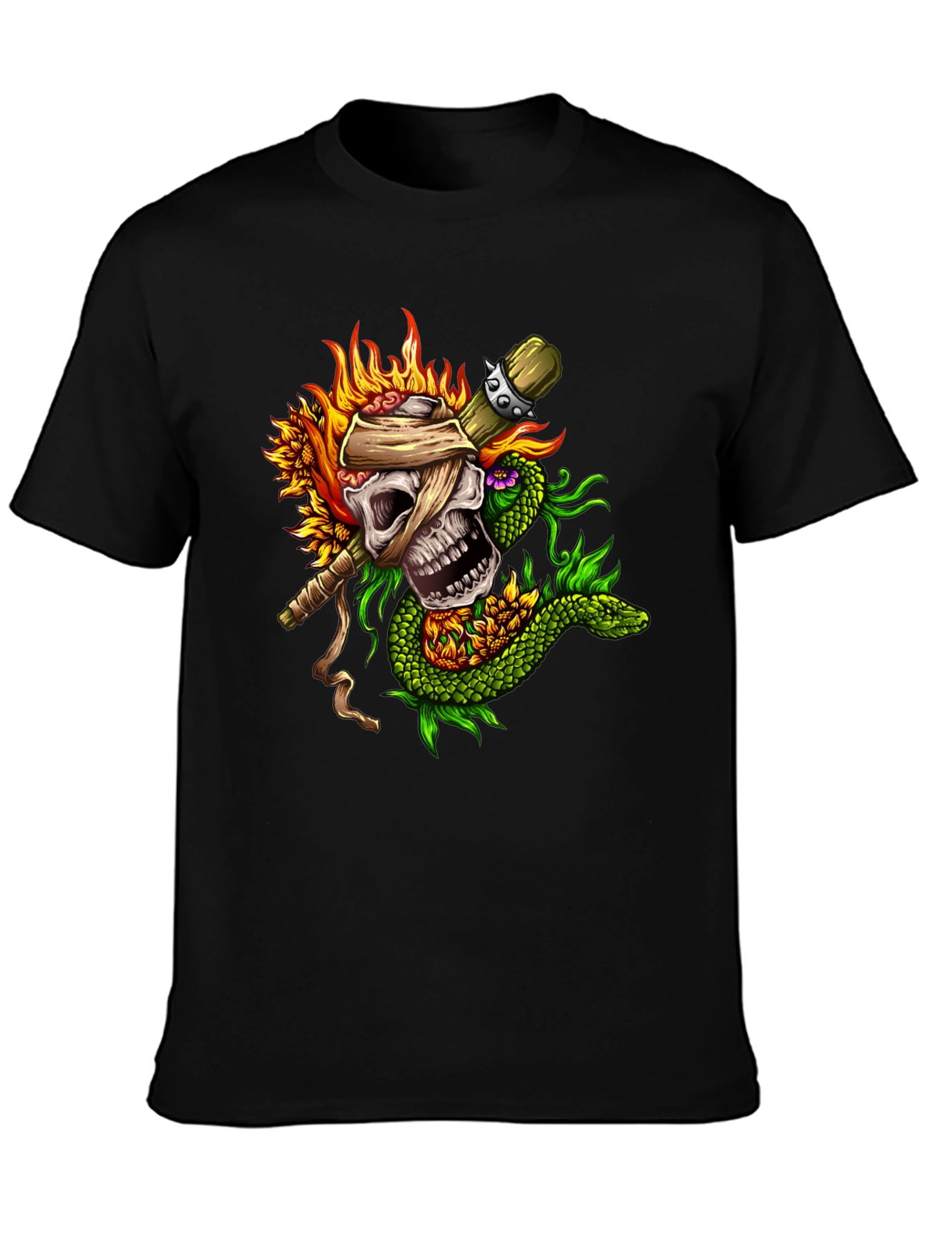 Skull & Snake Graphic Tee - Unique Tattoo Style