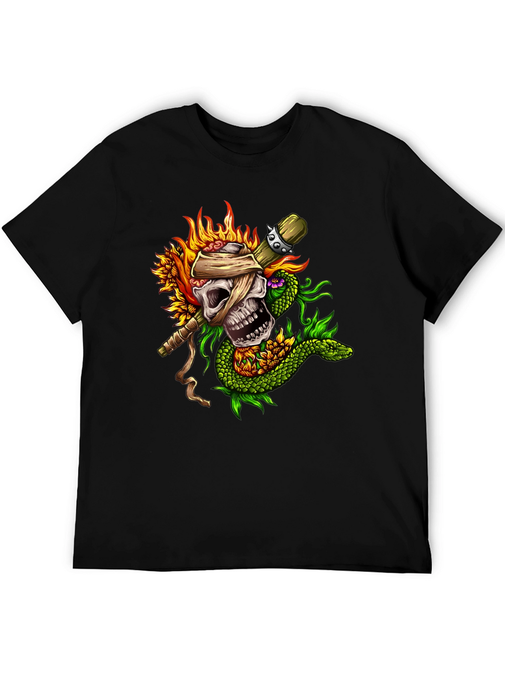 Skull & Snake Graphic Tee - Unique Tattoo Style