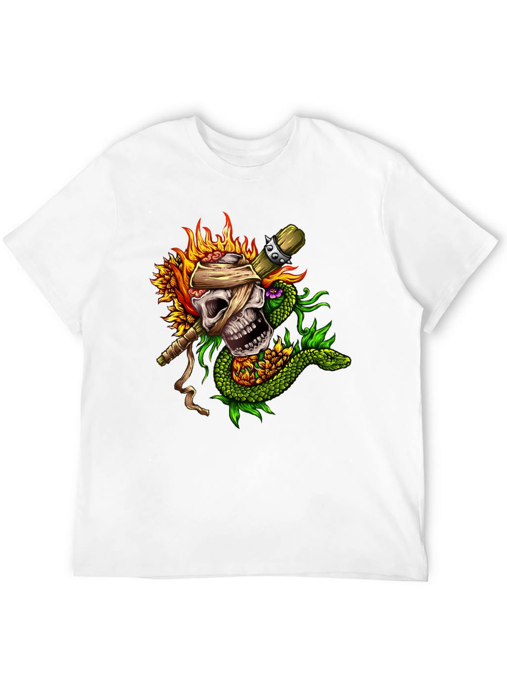 Skull & Snake Graphic Tee - Unique Tattoo Style