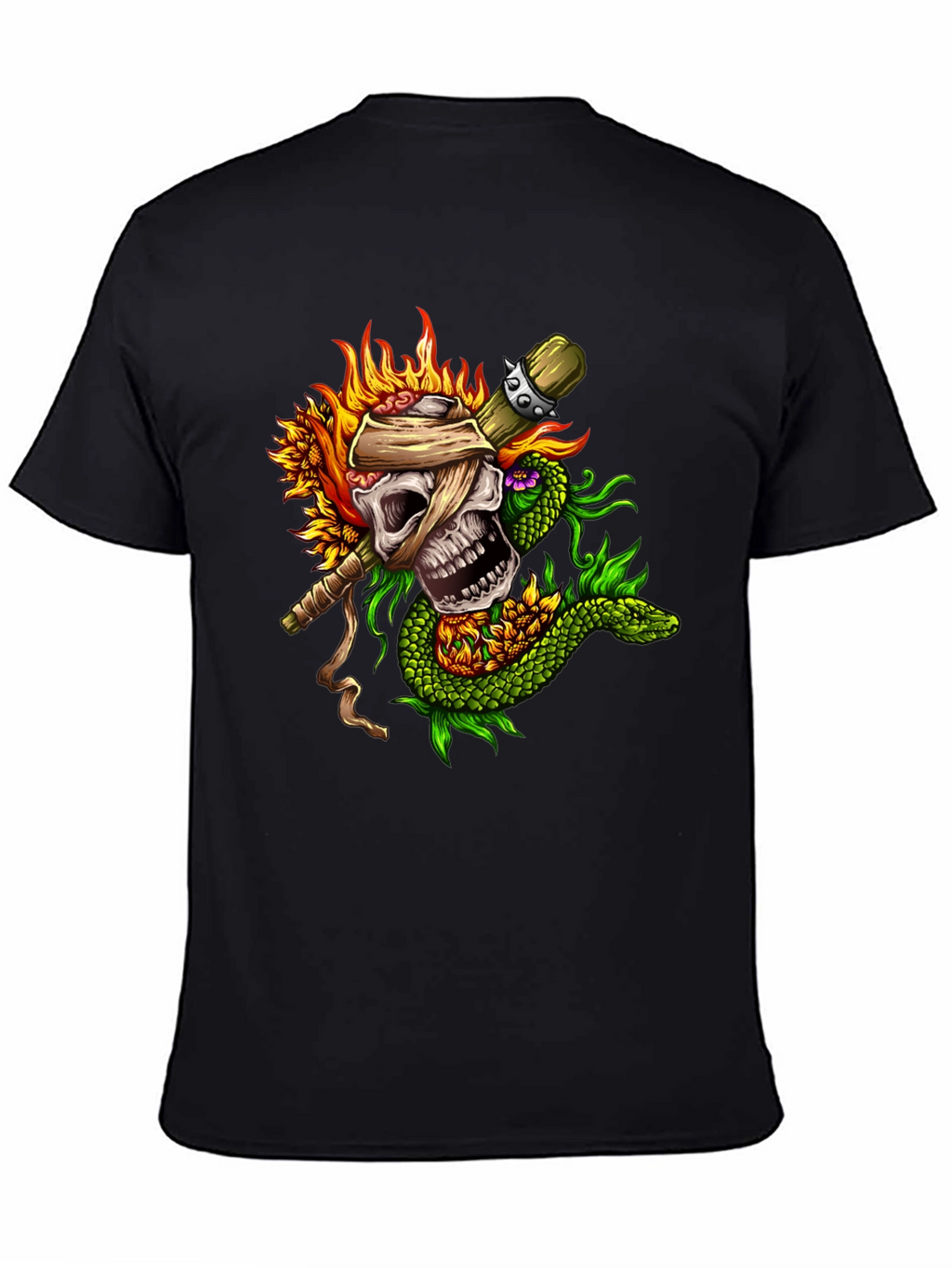 Skull & Snake Graphic Tee - Unique Tattoo Style
