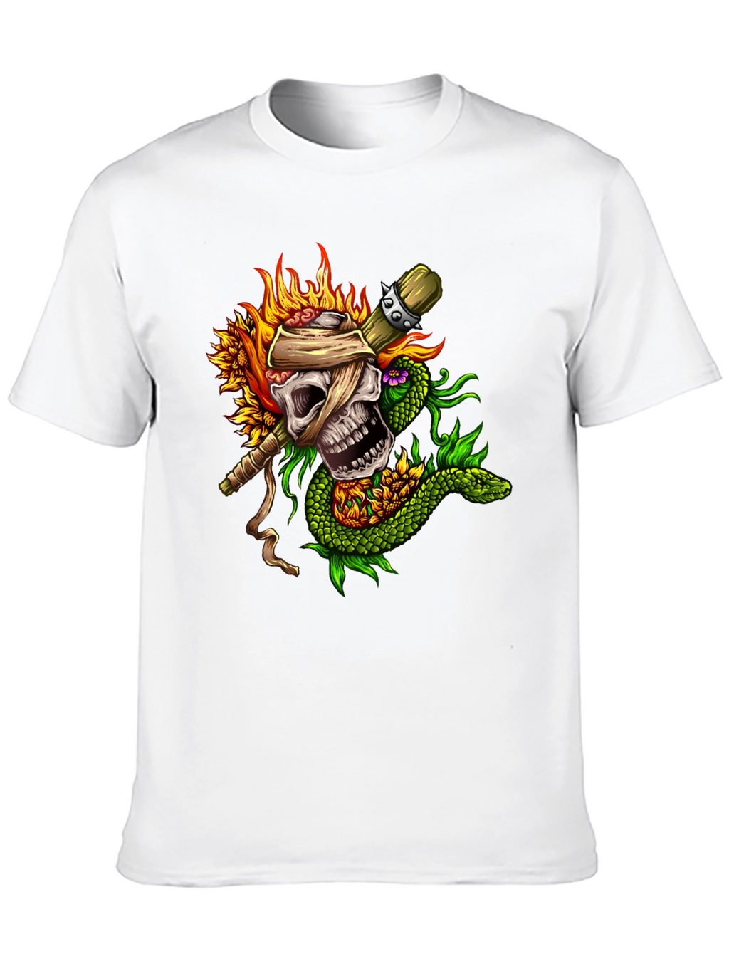 Skull & Snake Graphic Tee - Unique Tattoo Style