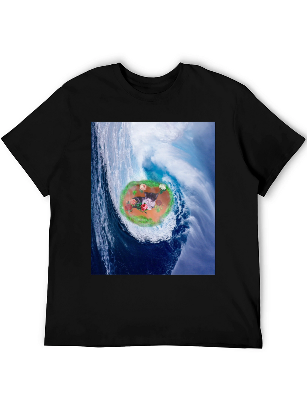 Wave Kitty T-Shirt: Black Cotton Blend