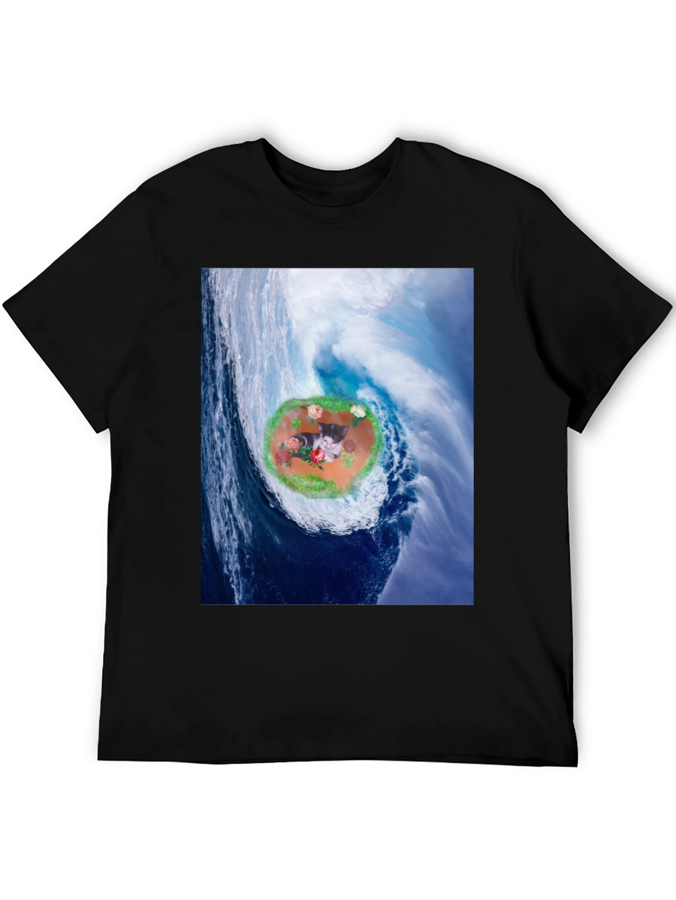 Wave Kitty T-Shirt: Black Cotton Blend