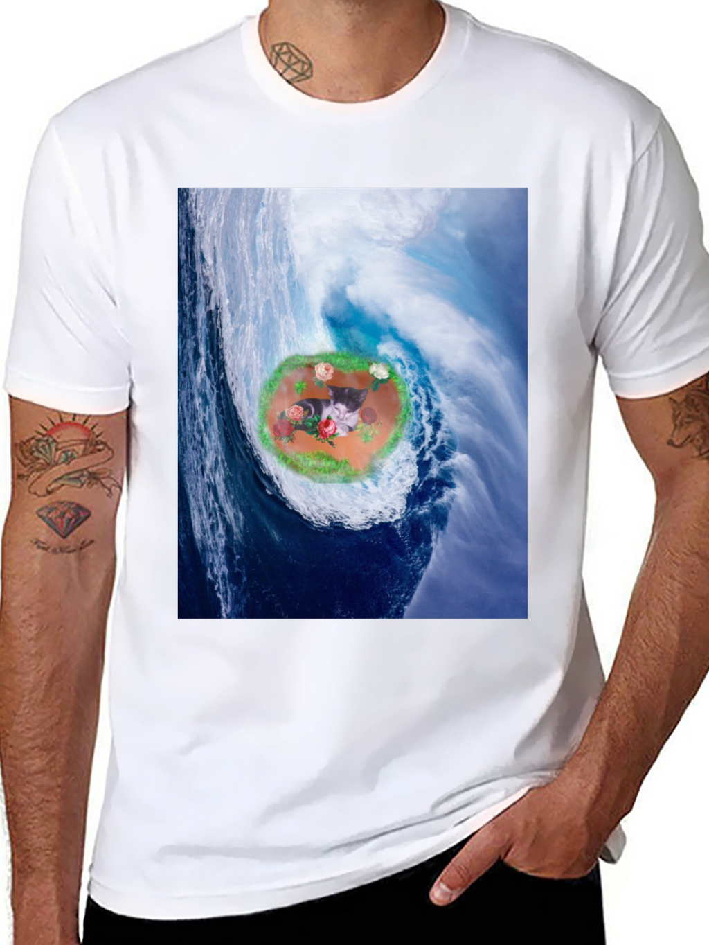 Wave Kitty T-Shirt: Black Cotton Blend