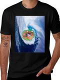 Wave Kitty T-Shirt: Black Cotton Blend