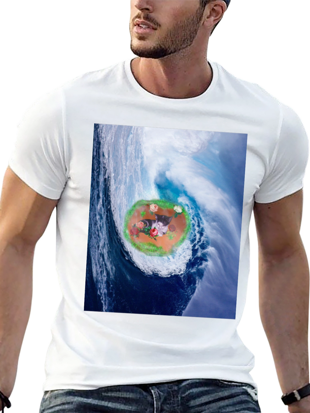 Wave Kitty T-Shirt: Black Cotton Blend
