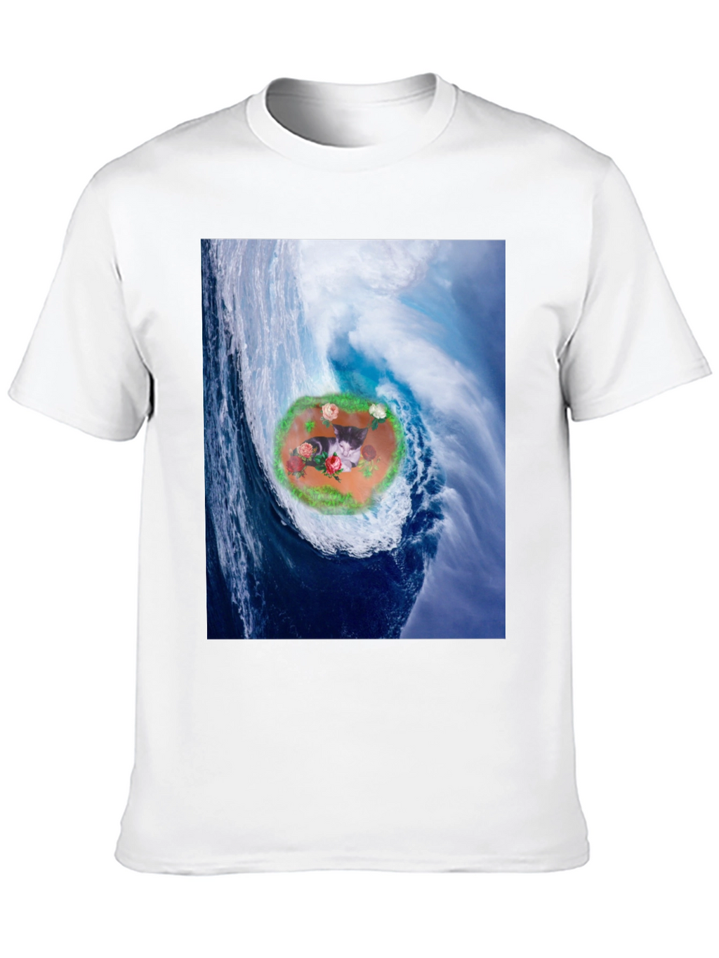 Wave Kitty T-Shirt: Black Cotton Blend