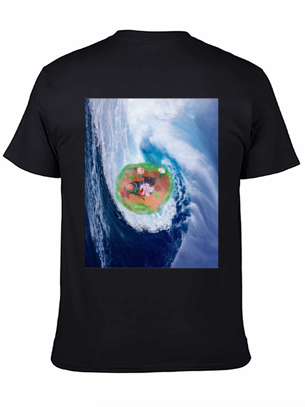 Wave Kitty T-Shirt: Black Cotton Blend