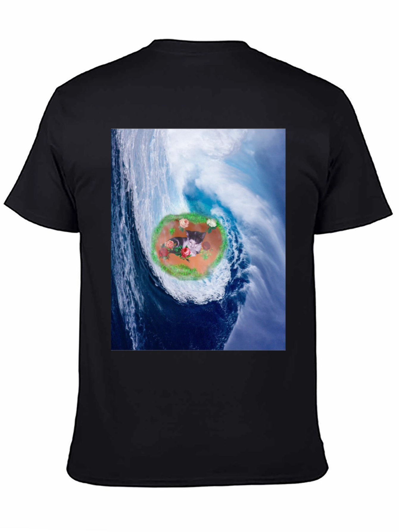 Wave Kitty T-Shirt: Black Cotton Blend