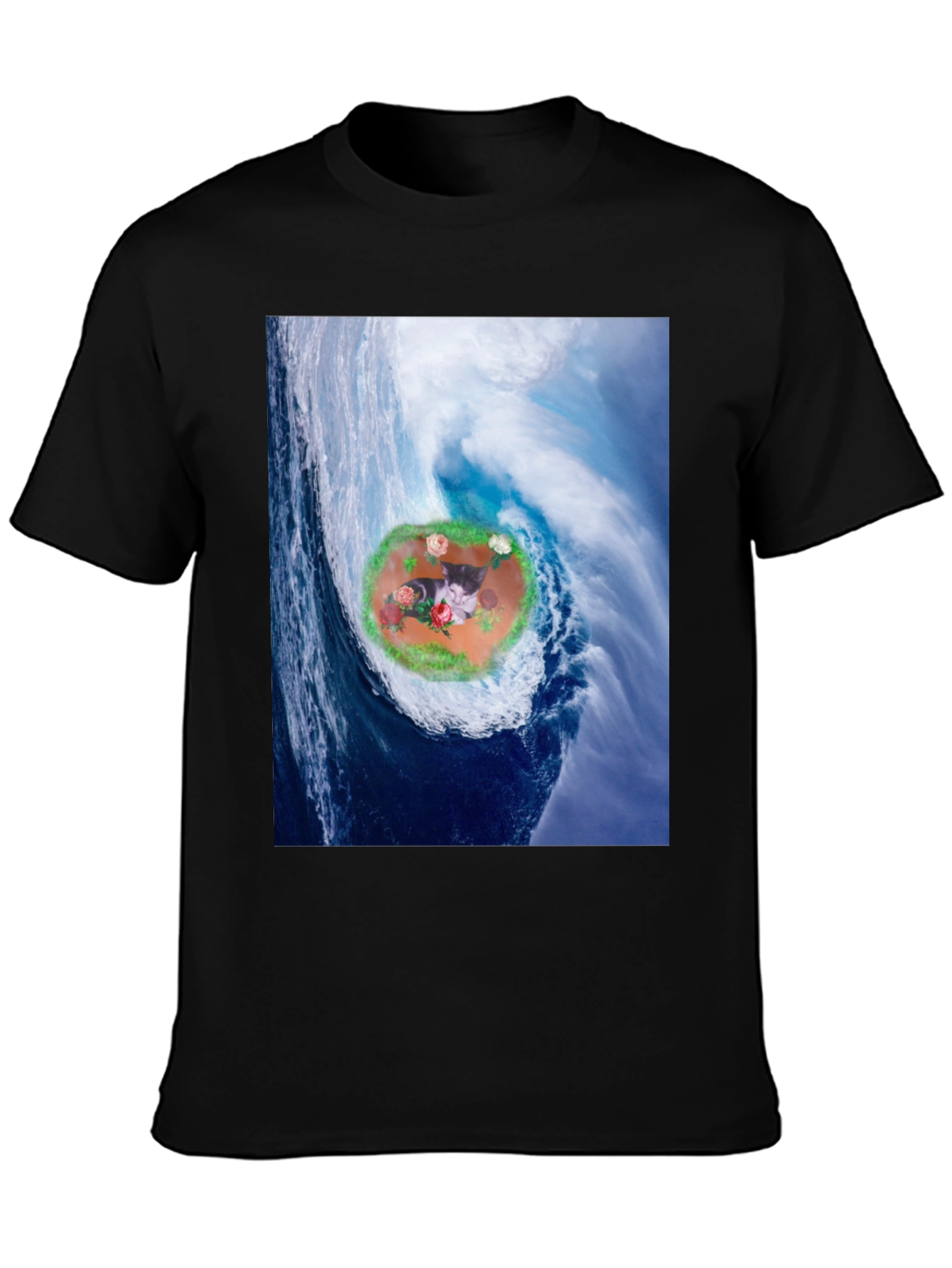 Wave Kitty T-Shirt: Black Cotton Blend