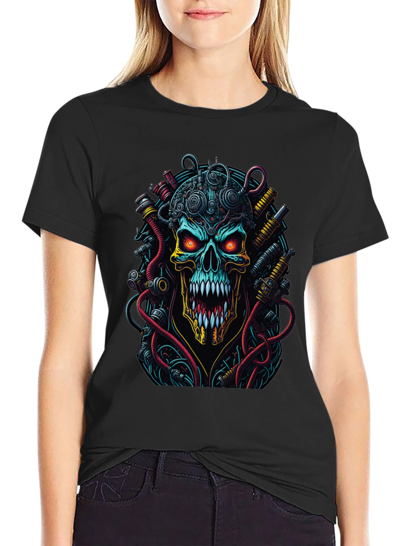 Cyberpunk Skull Graphic T-Shirt