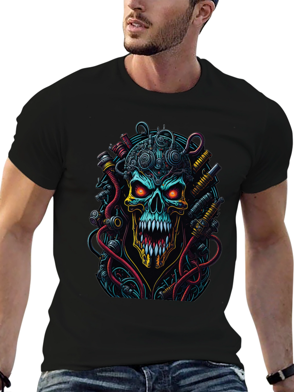 Cyberpunk Skull Graphic T-Shirt