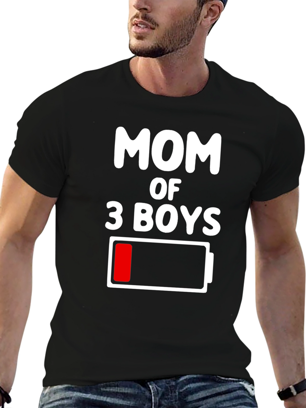Mom of 3 Boys Low Battery Graphic Tee
