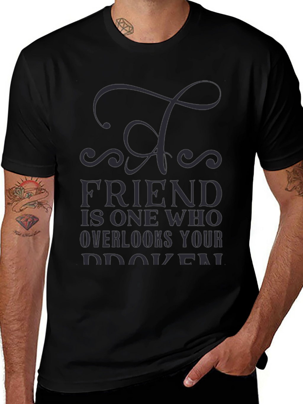 Mens Black T-Shirt - Friend Quote Graphic Tee