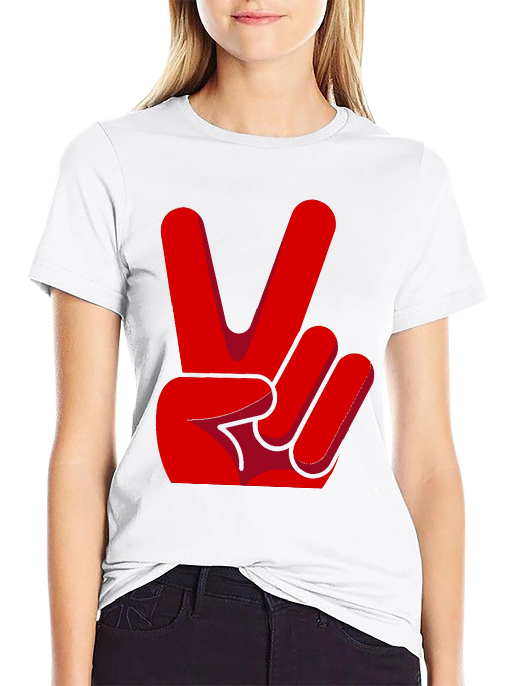 Peace Sign T-Shirt - Red Hand Gesture Design