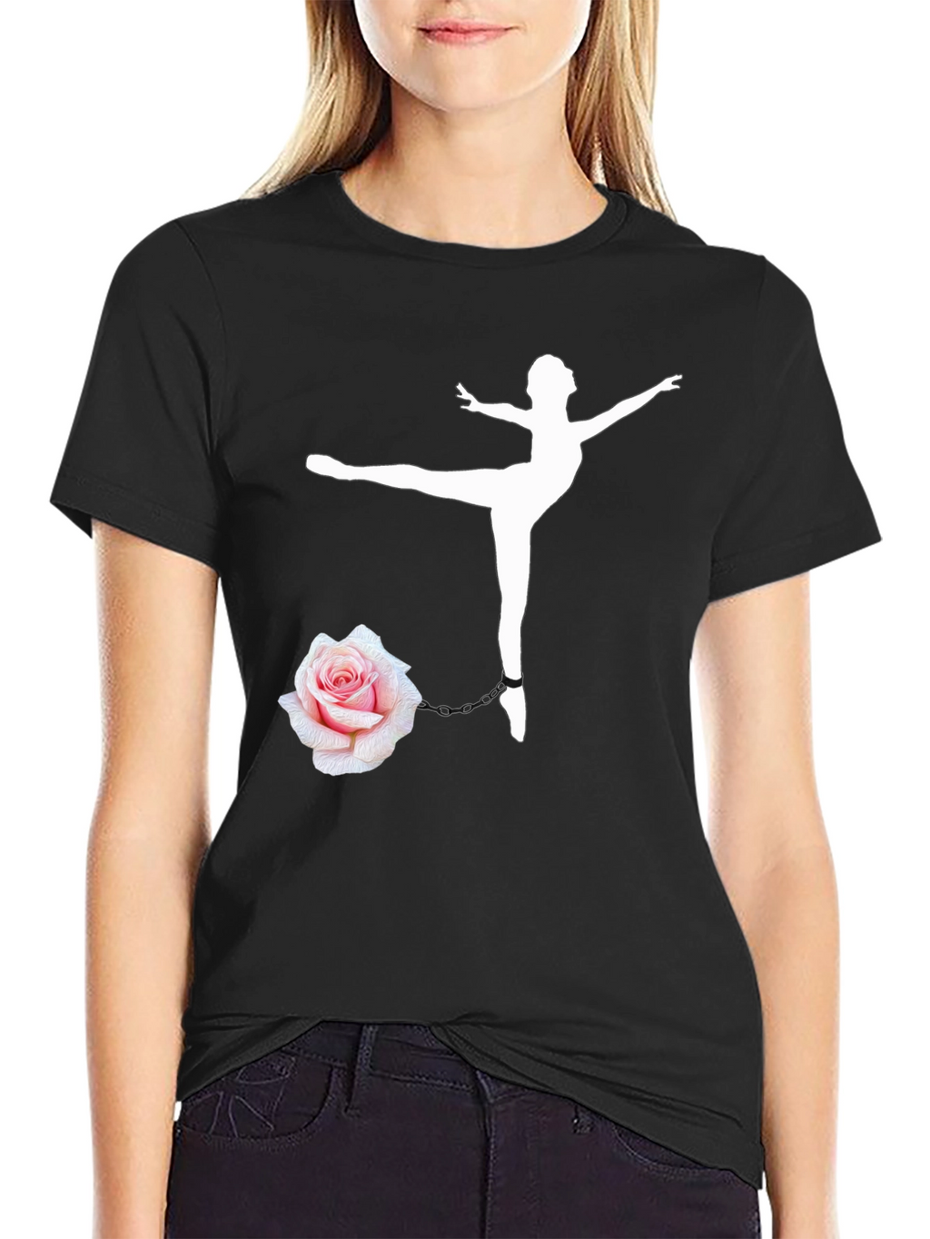 Ballet Dancer Rose Chain Black T-Shirt