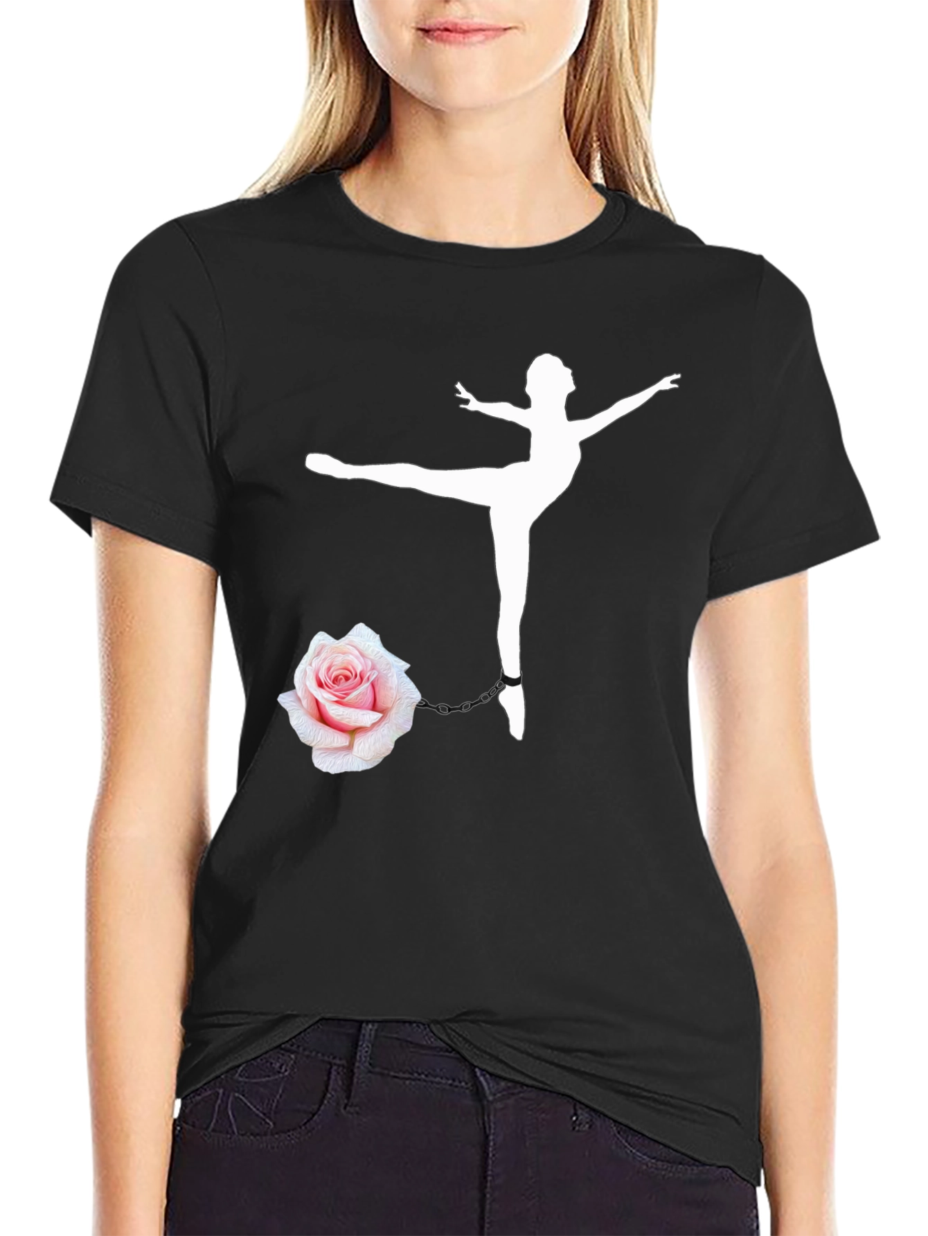 Ballet Dancer Rose Chain Black T-Shirt
