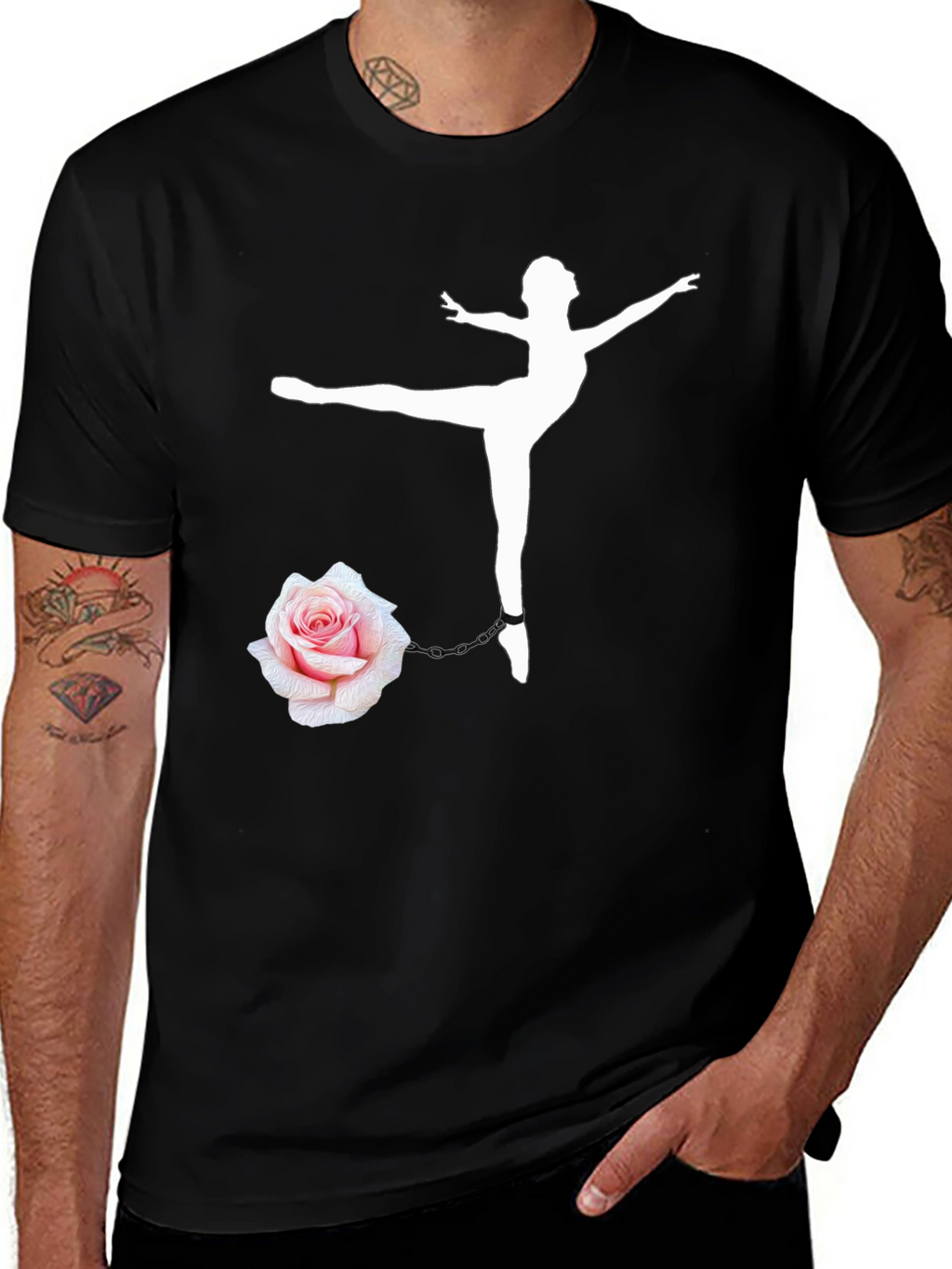 Ballet Dancer Rose Chain Black T-Shirt