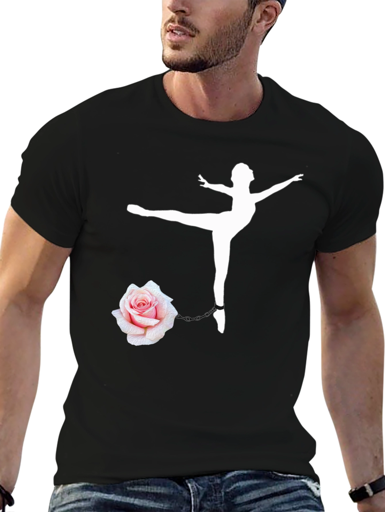 Ballet Dancer Rose Chain Black T-Shirt