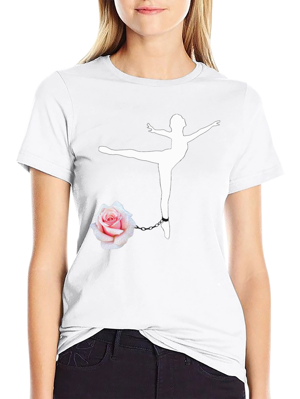 Ballet Dancer Rose Chain Black T-Shirt