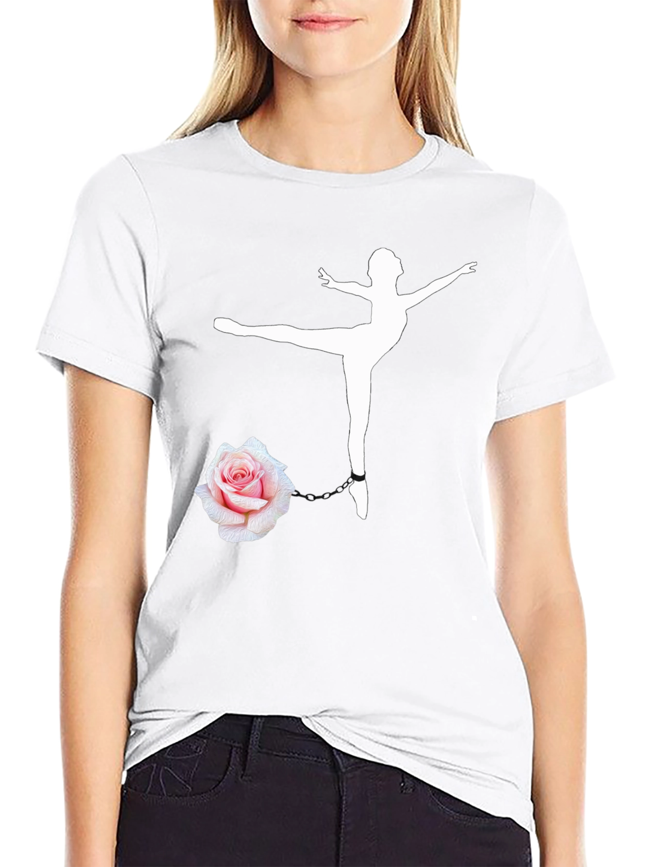 Ballet Dancer Rose Chain Black T-Shirt