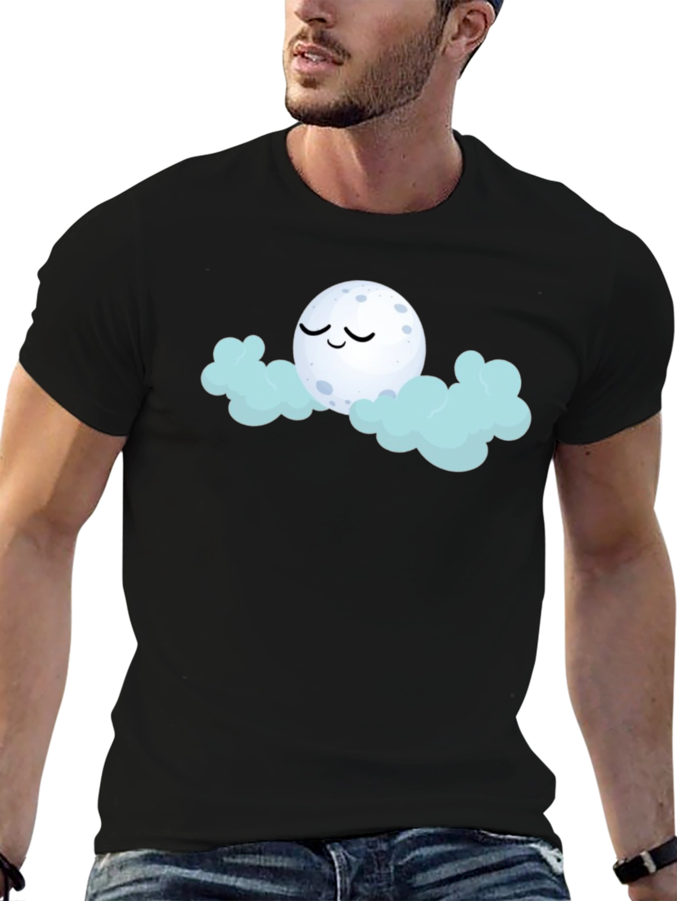 Dreamy Moon & Clouds Graphic Black T-Shirt
