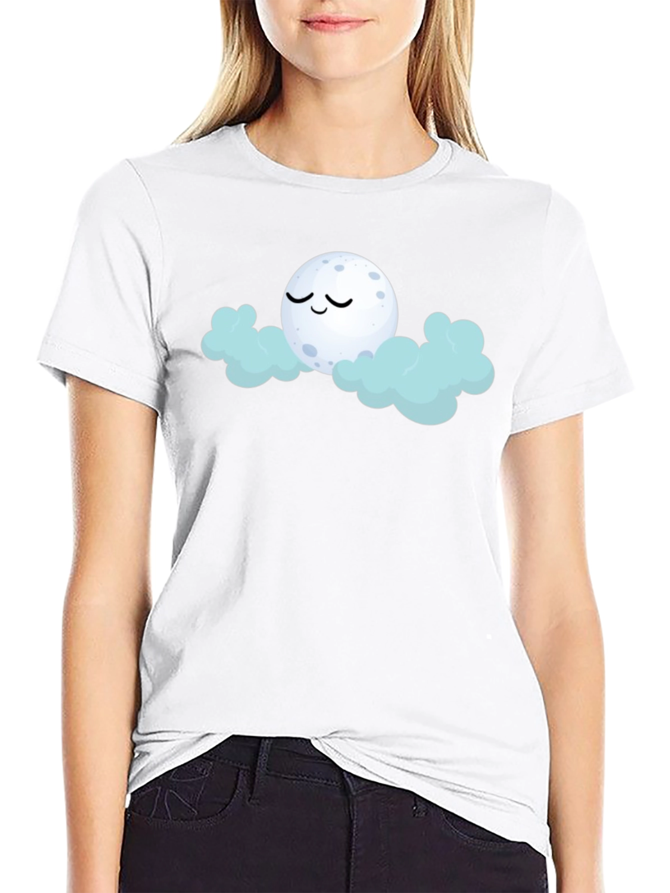 Dreamy Moon & Clouds Graphic Black T-Shirt