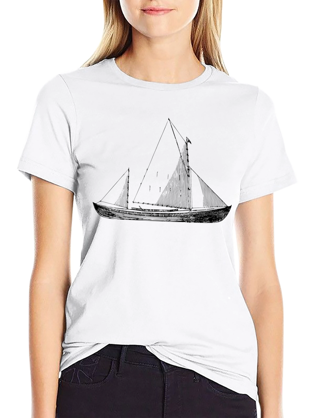 Nautical Sailboat Graphic Tee - Black Cotton T-Shirt