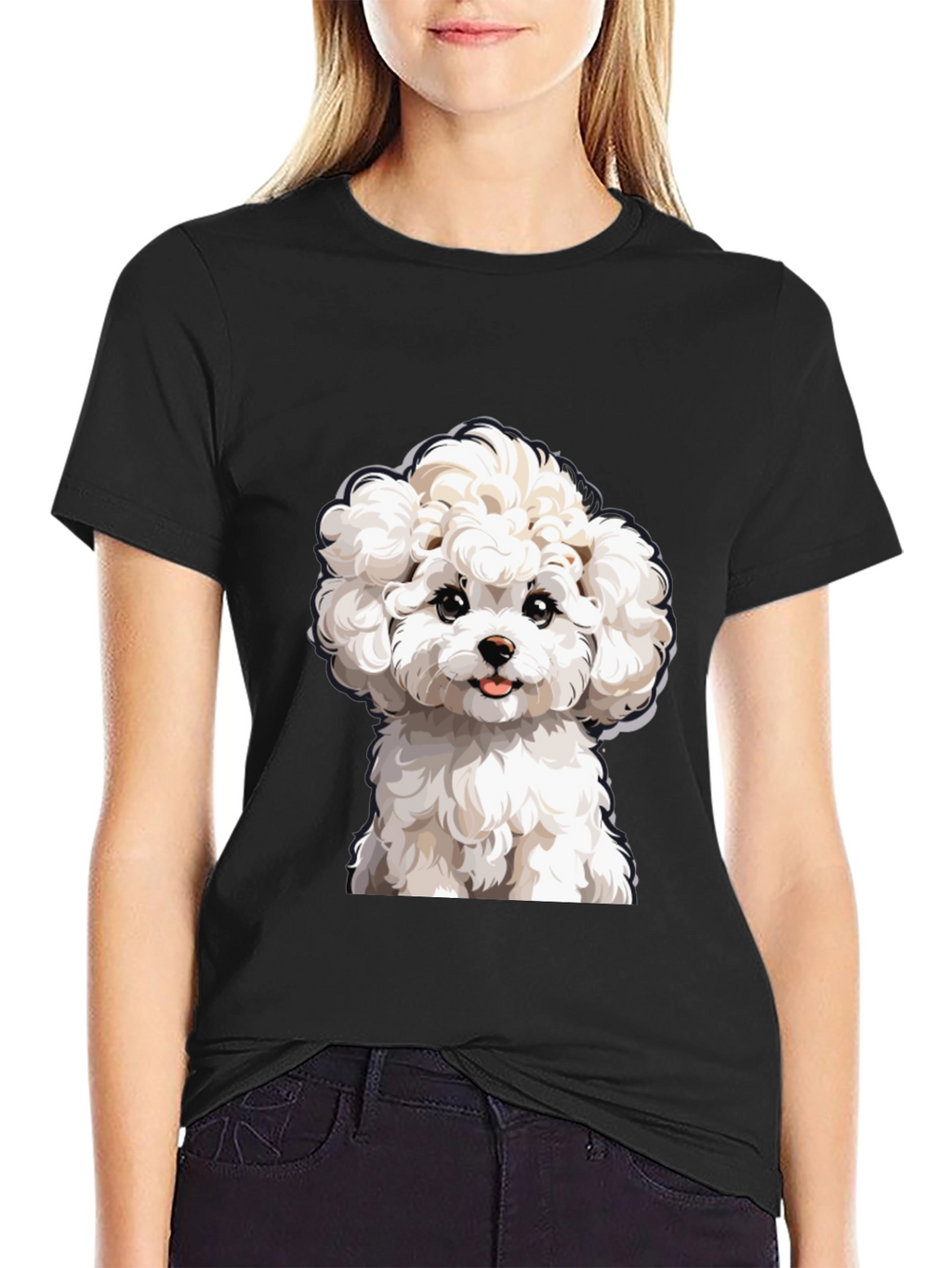 Cute Dog Graphic Tee - Black Cotton T-Shirt