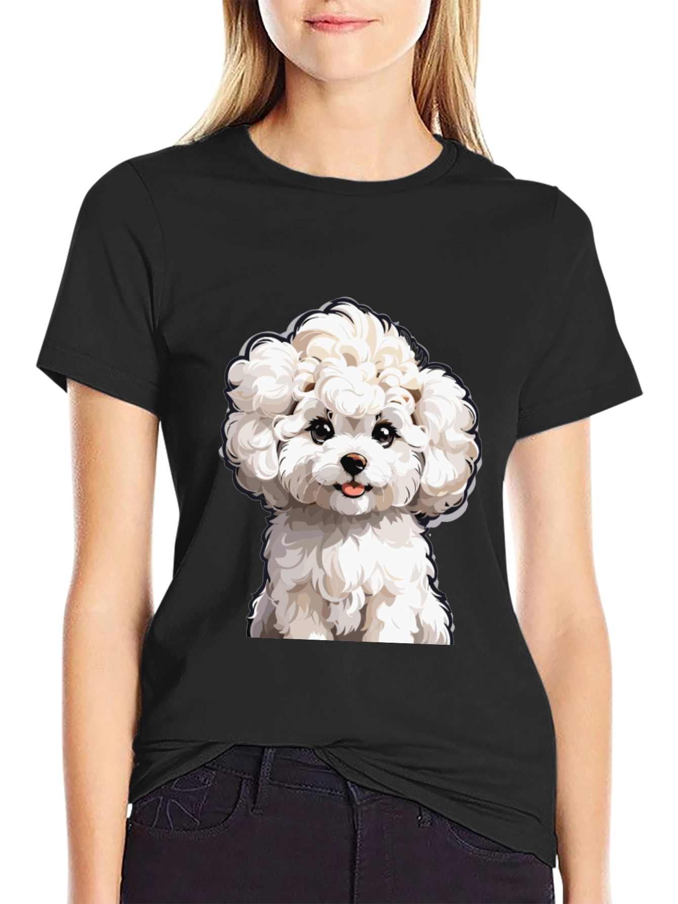 Cute Dog Graphic Tee - Black Cotton T-Shirt