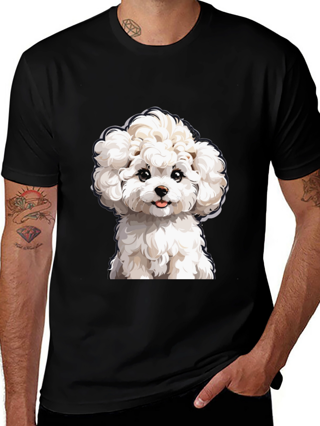 Cute Dog Graphic Tee - Black Cotton T-Shirt