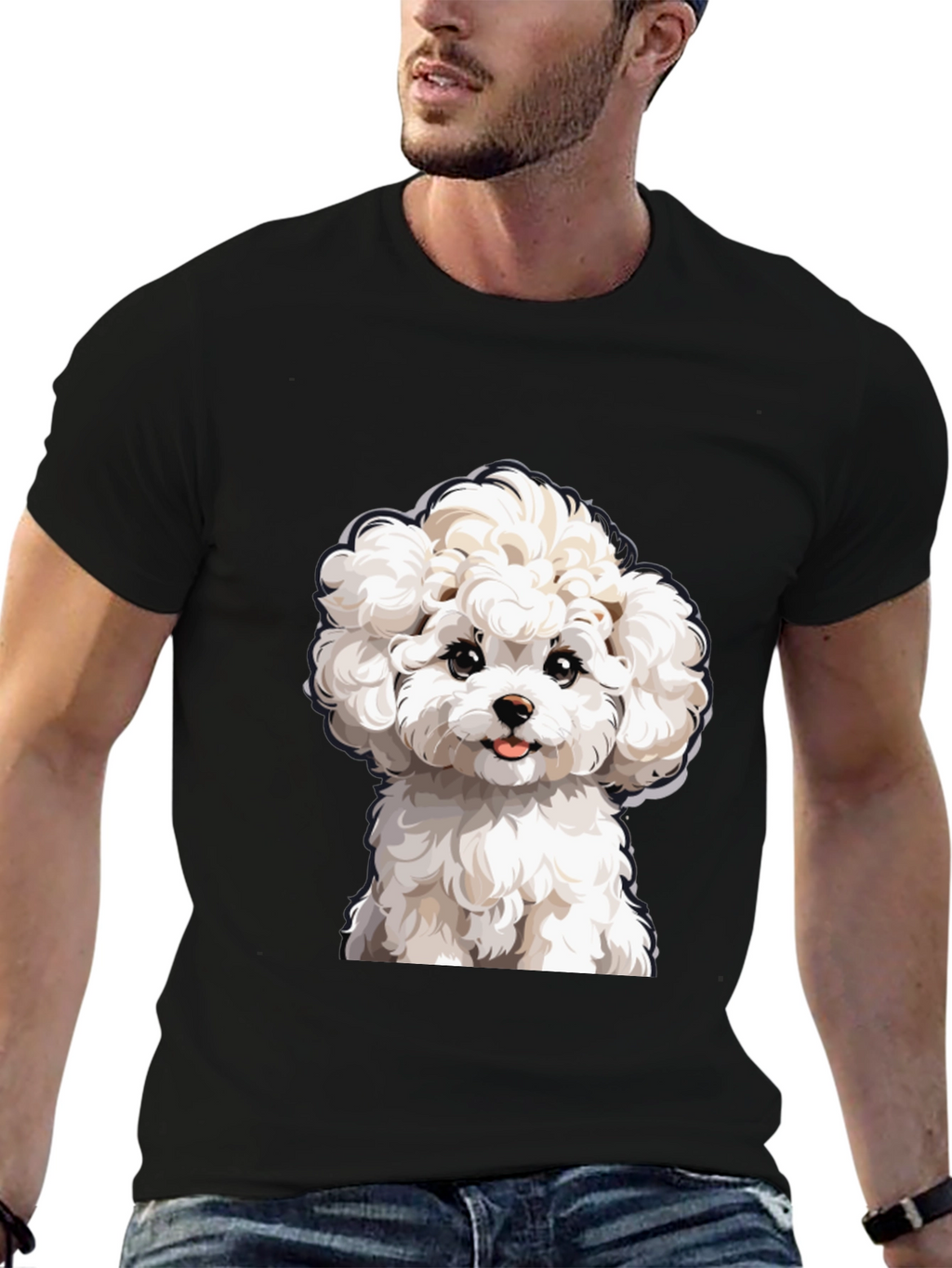 Cute Dog Graphic Tee - Black Cotton T-Shirt