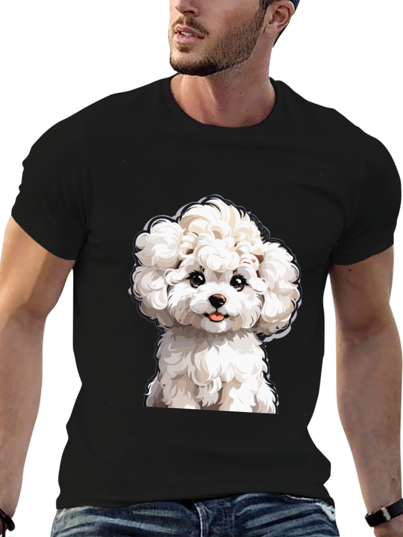 Cute Dog Graphic Tee - Black Cotton T-Shirt