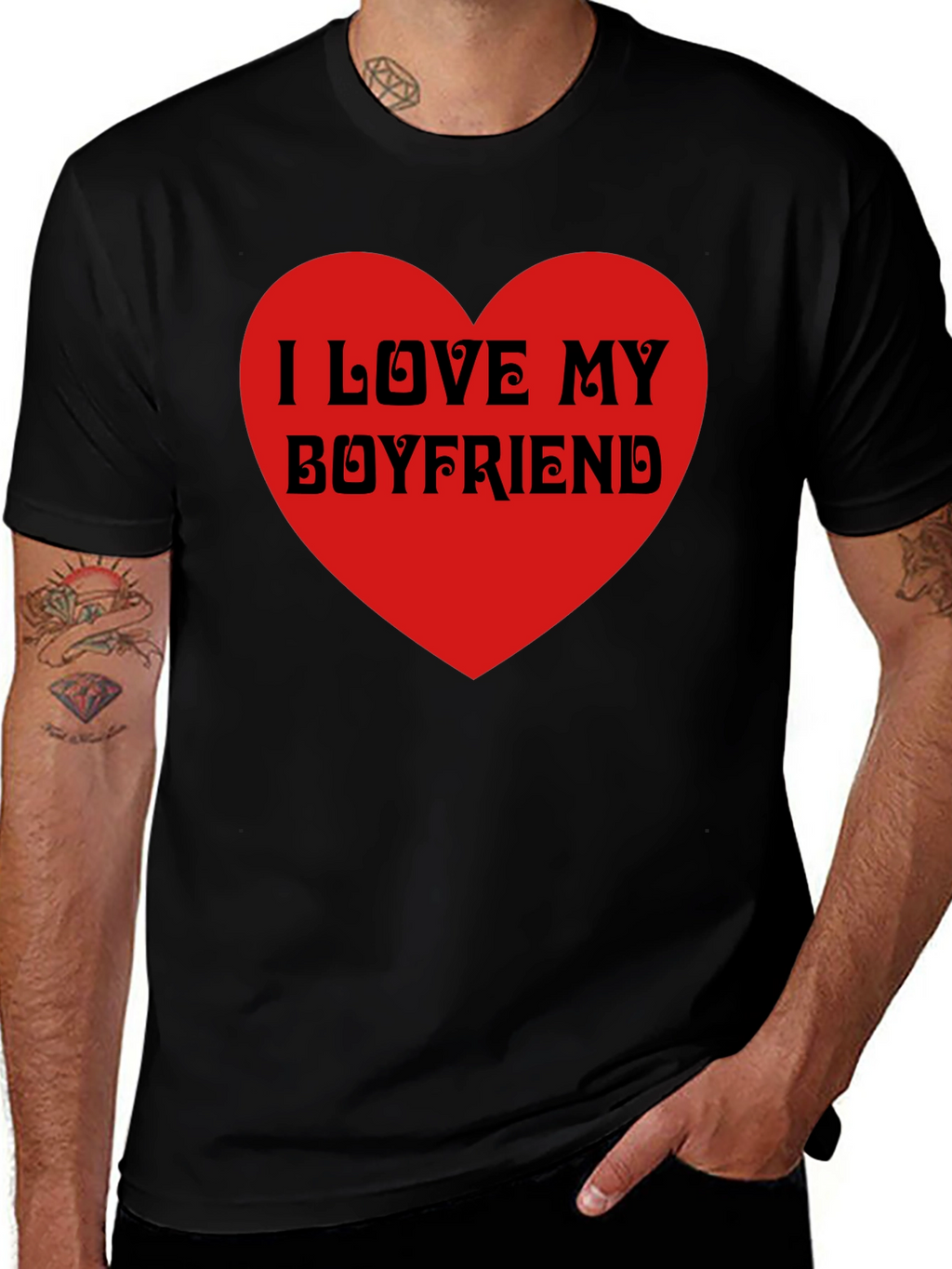 I Love My Boyfriend Black T-Shirt Heart Valentines Gift