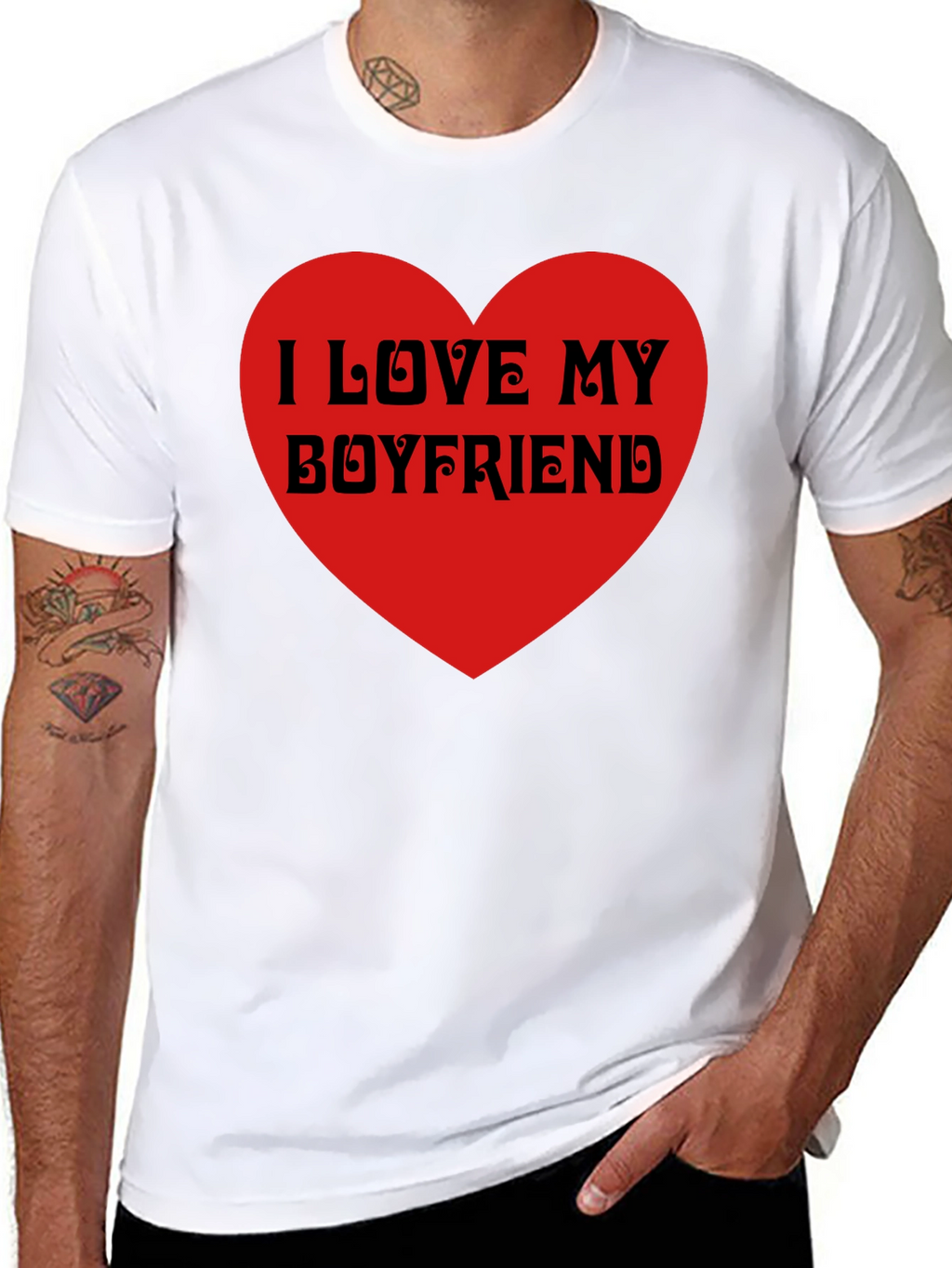 I Love My Boyfriend Black T-Shirt Heart Valentines Gift