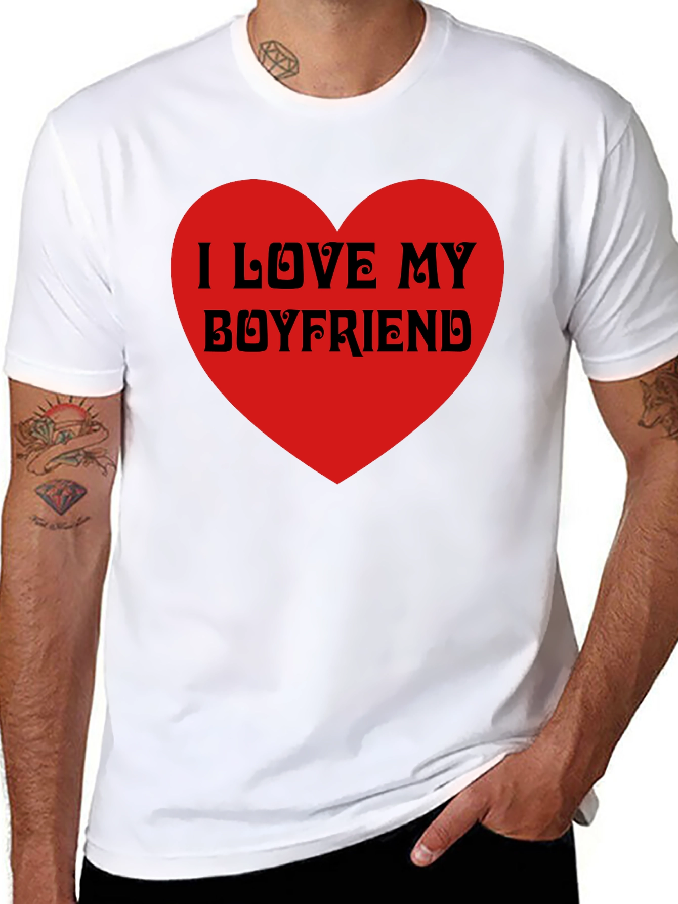 I Love My Boyfriend Black T-Shirt Heart Valentines Gift