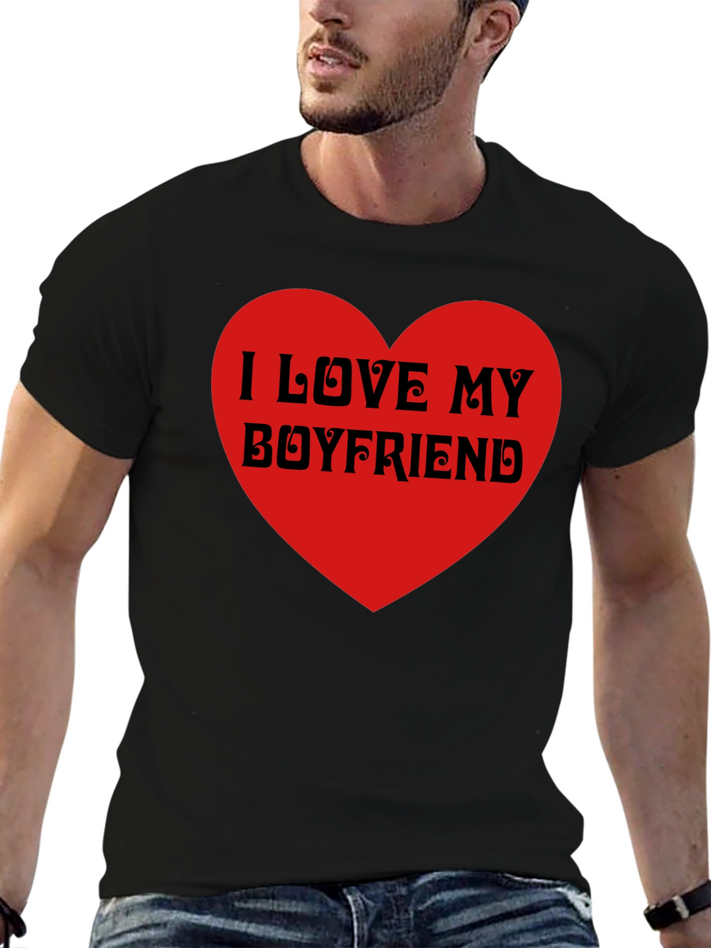I Love My Boyfriend Black T-Shirt Heart Valentines Gift