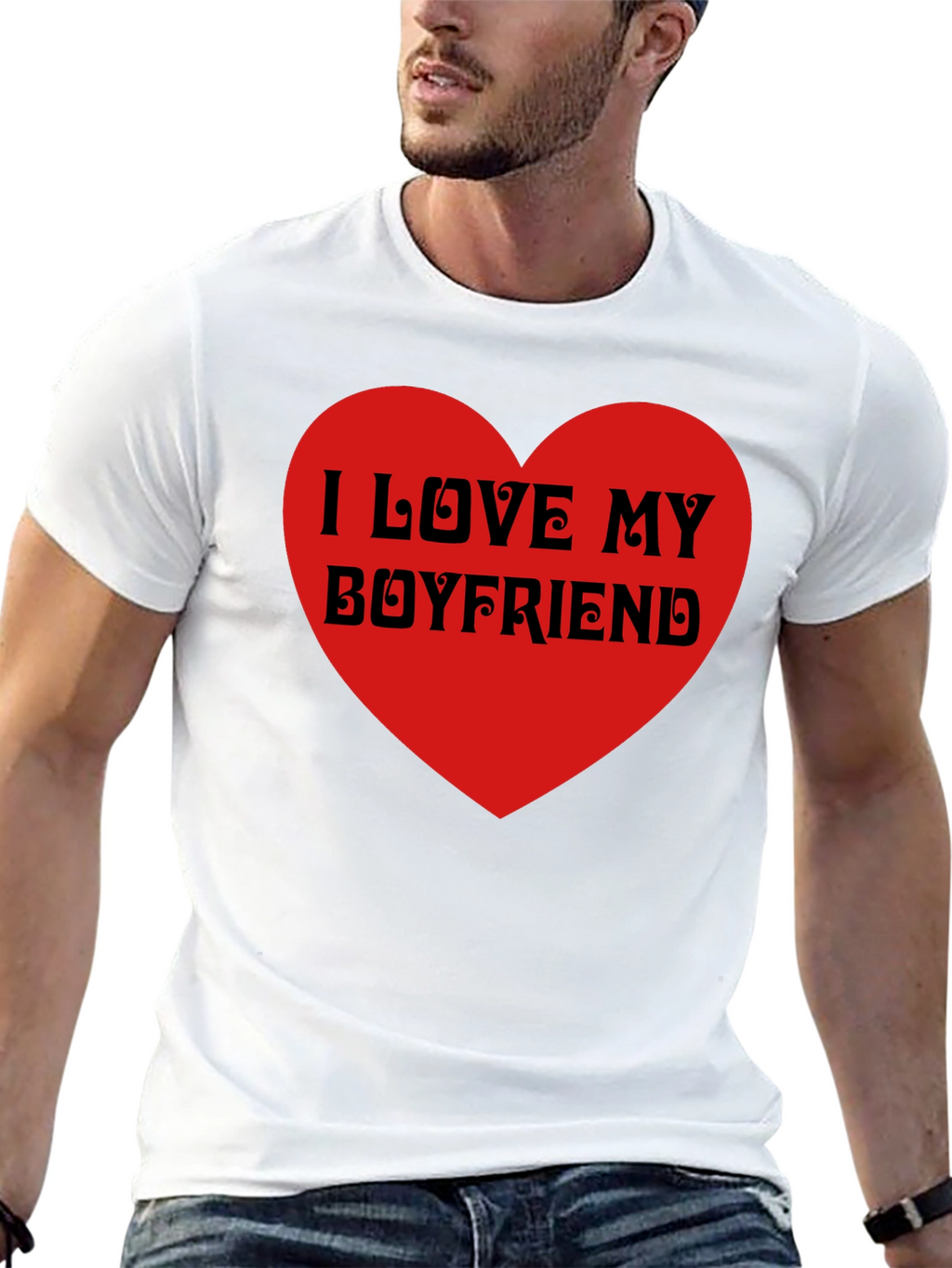 I Love My Boyfriend Black T-Shirt Heart Valentines Gift