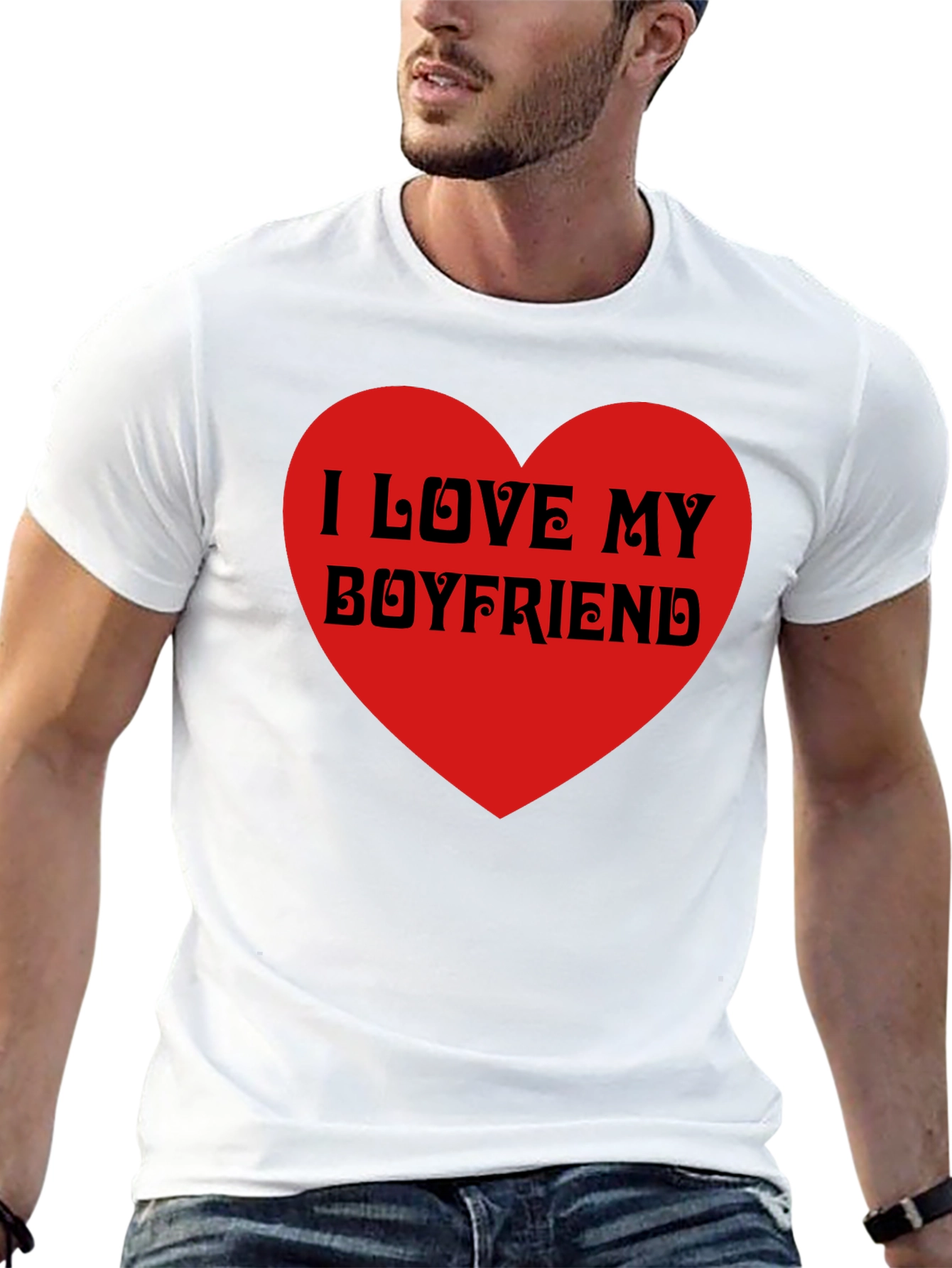 I Love My Boyfriend Black T-Shirt Heart Valentines Gift