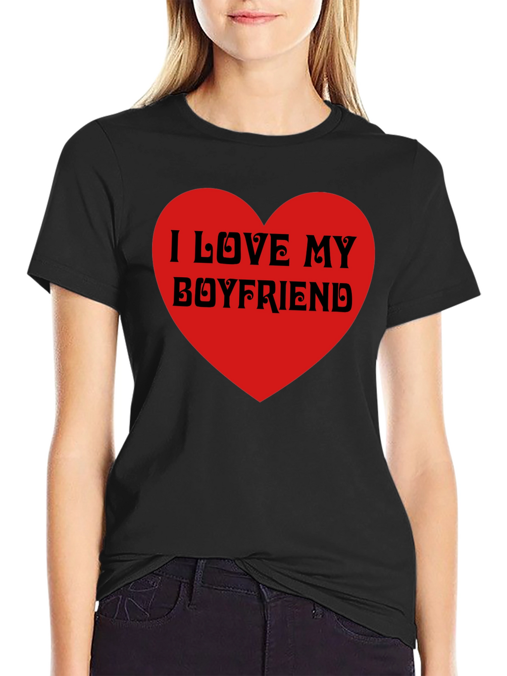 I Love My Boyfriend Black T-Shirt Heart Valentines Gift