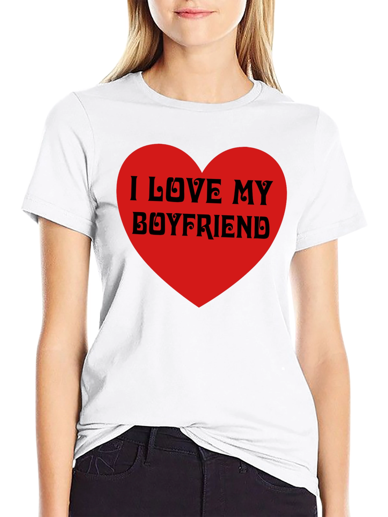 I Love My Boyfriend Black T-Shirt Heart Valentines Gift